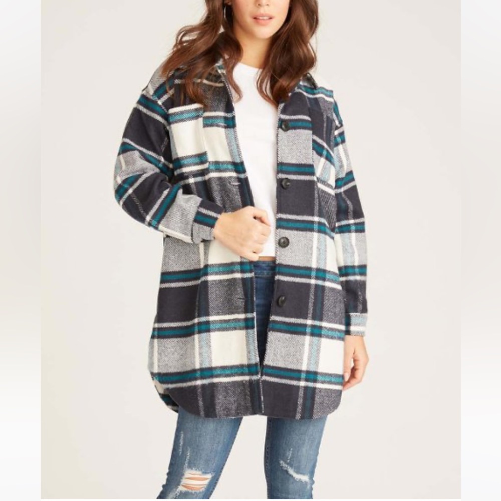 NWOT Vigoss Long Plaid Print Button Up Shacket